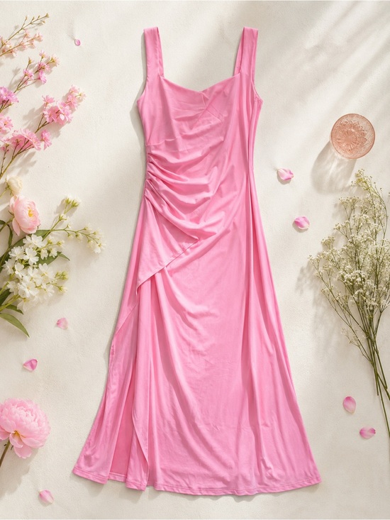 None Dresses & Skirts - Bubblegum Pink Maxi Dress Side Slit Ruched Prom Dress NWT Small